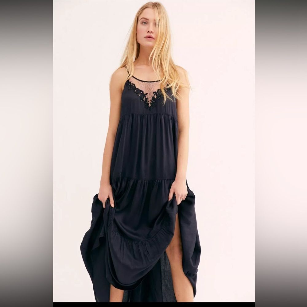 New Free People Penelope Maxi Slip $128 Black